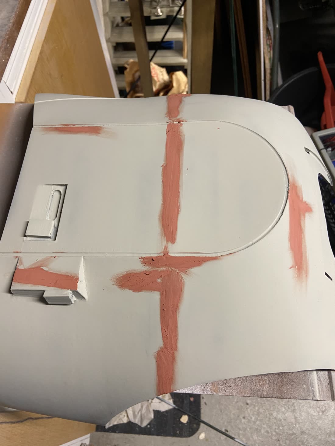 Filler primer with glazing putty on the deeper scratches