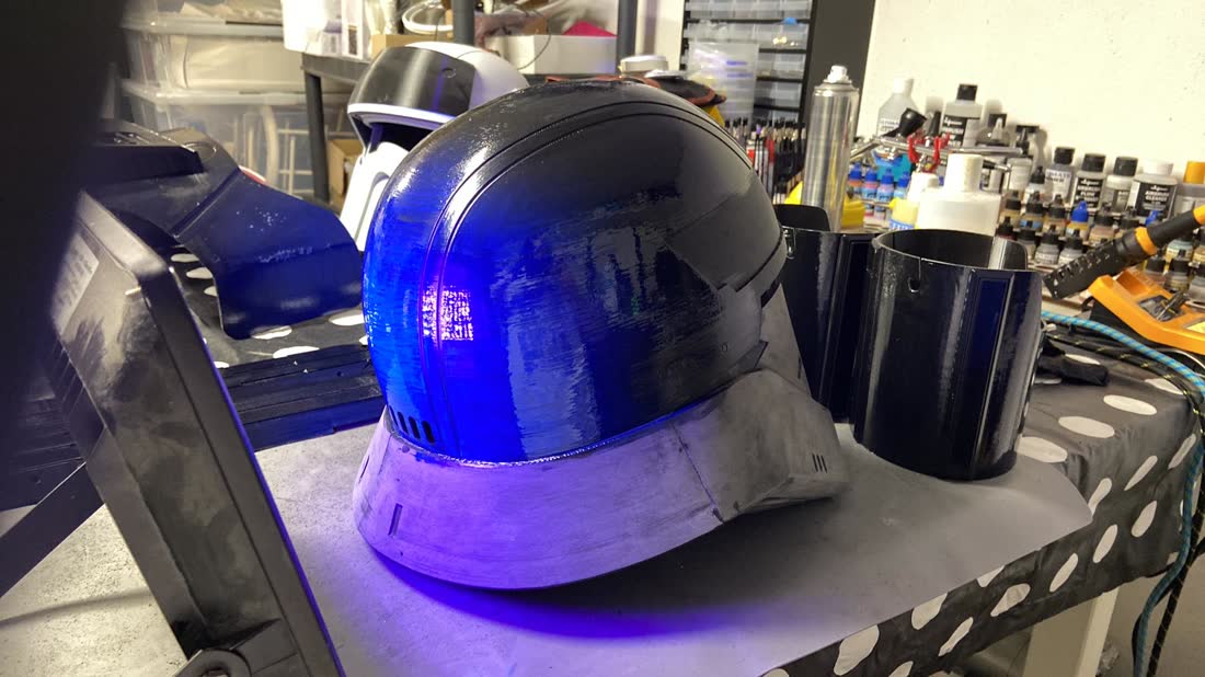 Resin coated and curing under a UV light